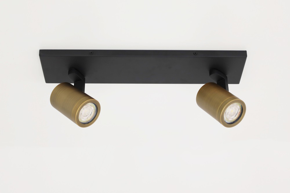 Stijlvolle strakke 2-lichts opbouwspot SCOOP balk | Zwart / Brons