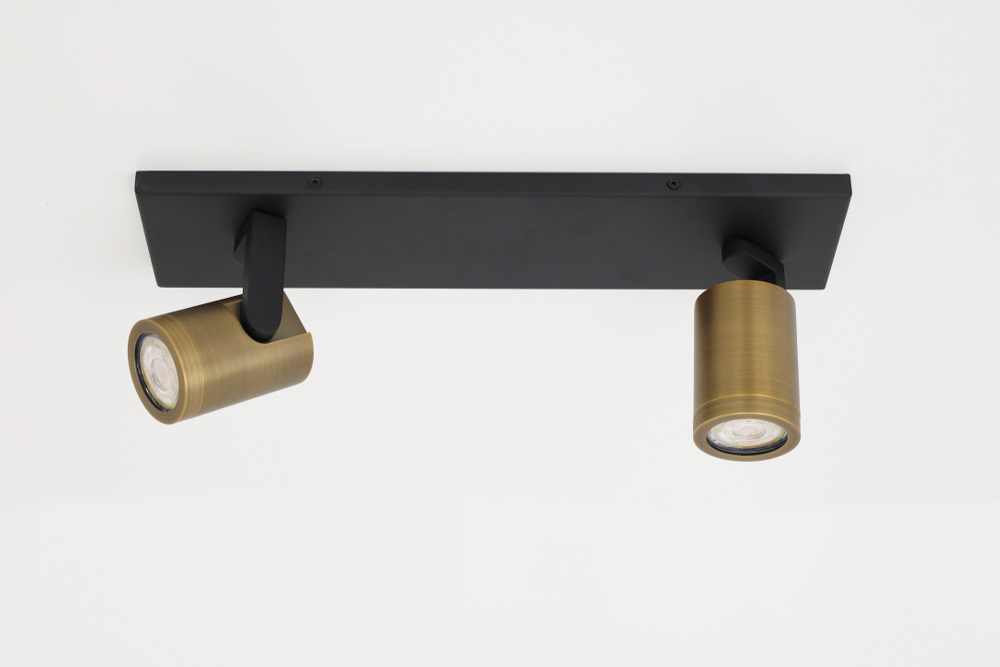 Stijlvolle strakke 2-lichts opbouwspot SCOOP balk | Zwart / Brons