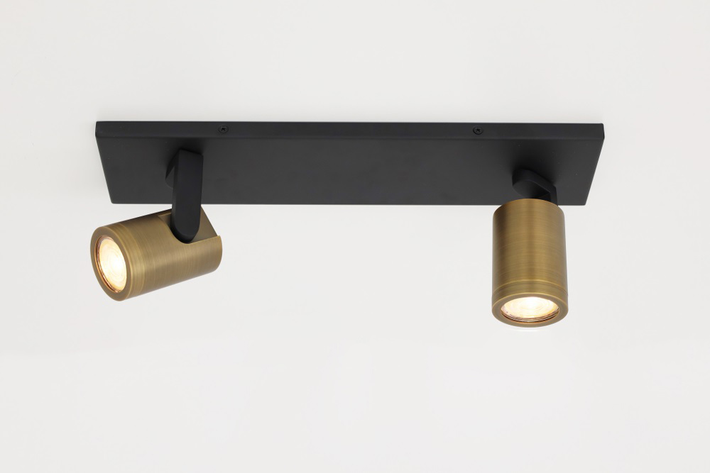 Stijlvolle strakke 2-lichts opbouwspot SCOOP balk | Zwart / Brons