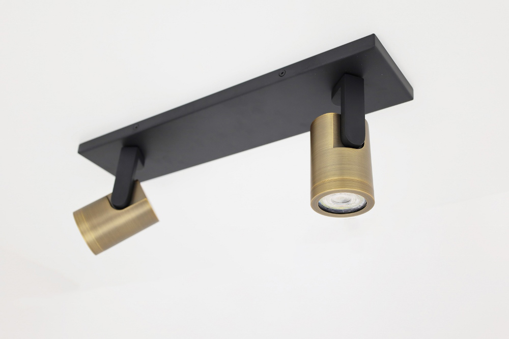 Stijlvolle strakke 2-lichts opbouwspot SCOOP balk | Zwart / Brons