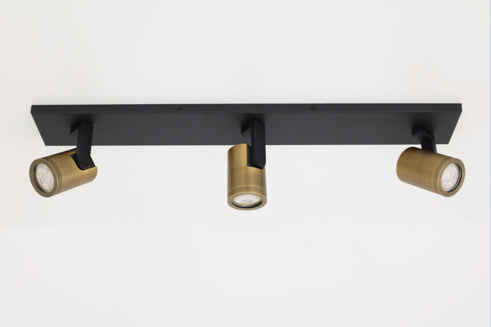 Stijlvolle strakke 3-lichts opbouwspot SCOOP balk | Zwart / Brons