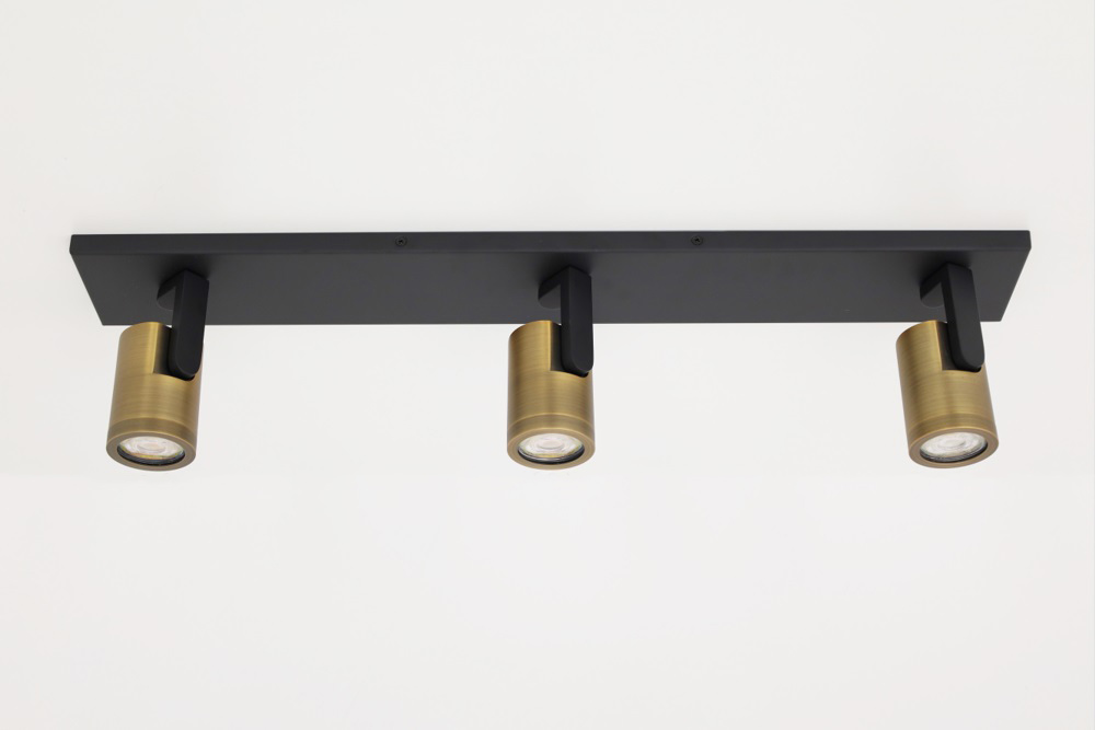 Stijlvolle strakke 3-lichts opbouwspot SCOOP balk | Zwart / Brons