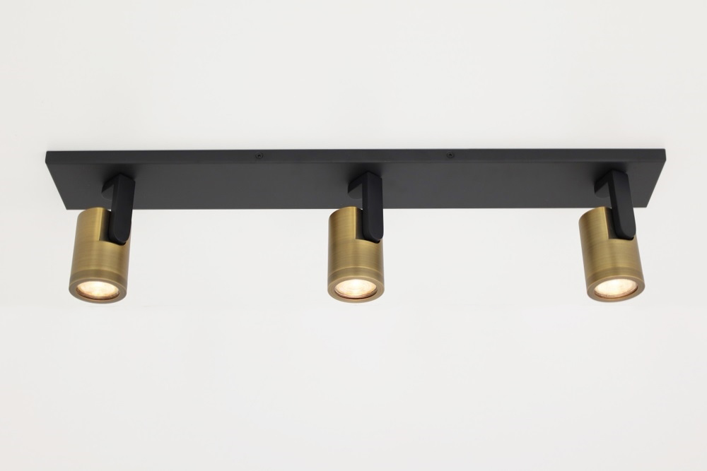 Stijlvolle strakke 3-lichts opbouwspot SCOOP balk | Zwart / Brons