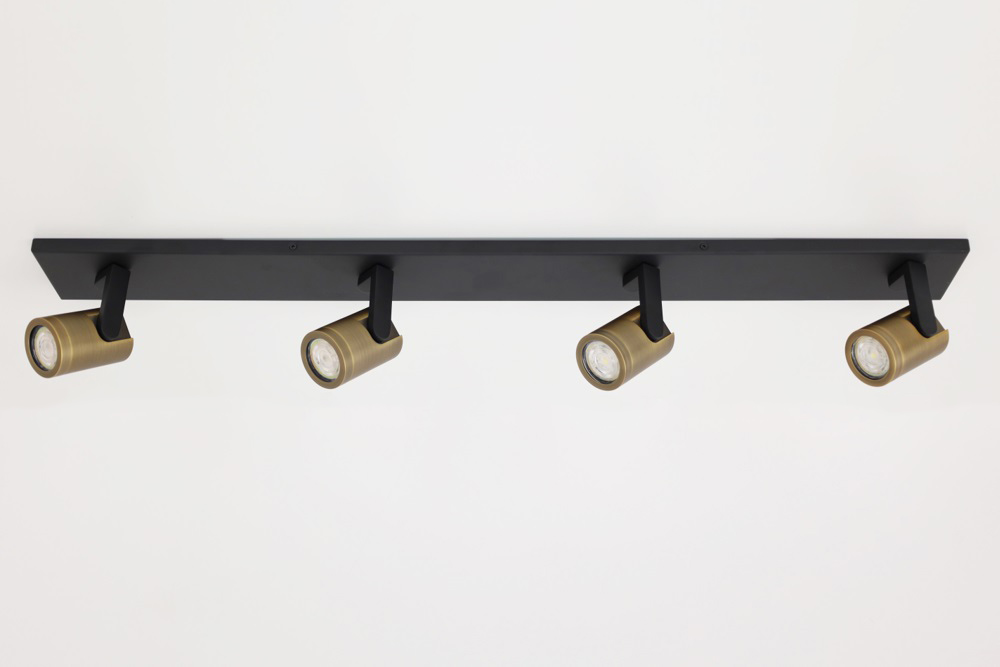 Stijlvolle strakke 4-lichts opbouwspot SCOOP balk | Zwart / Brons