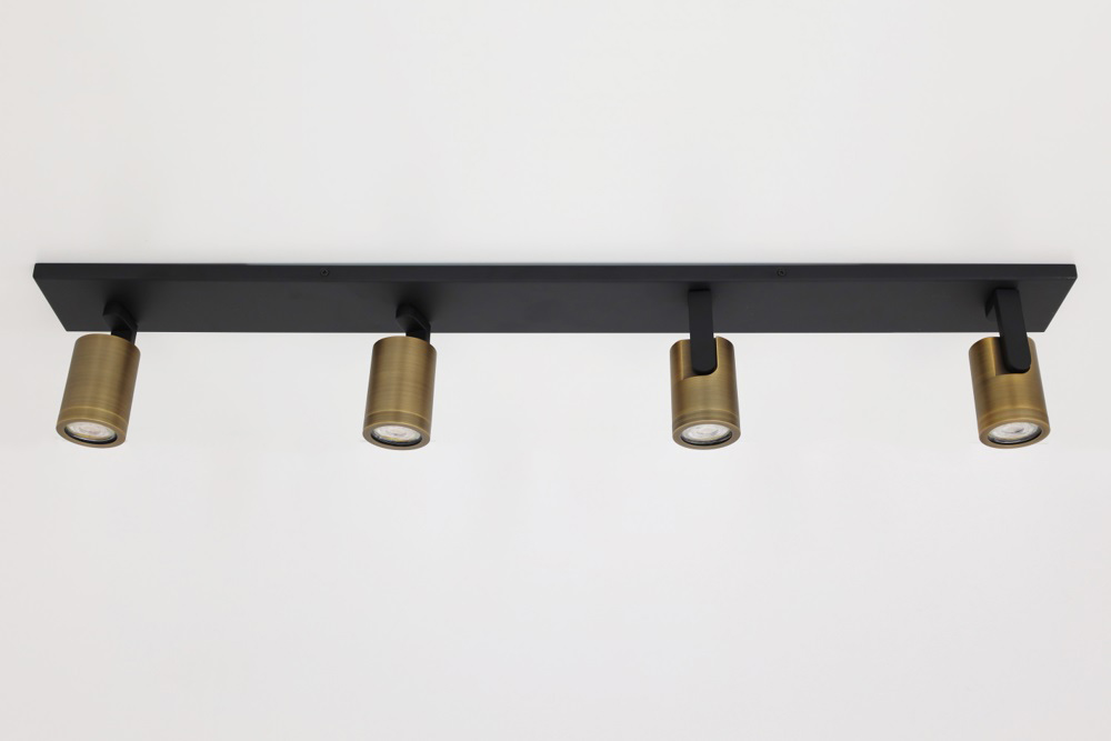 Stijlvolle strakke 4-lichts opbouwspot SCOOP balk | Zwart / Brons