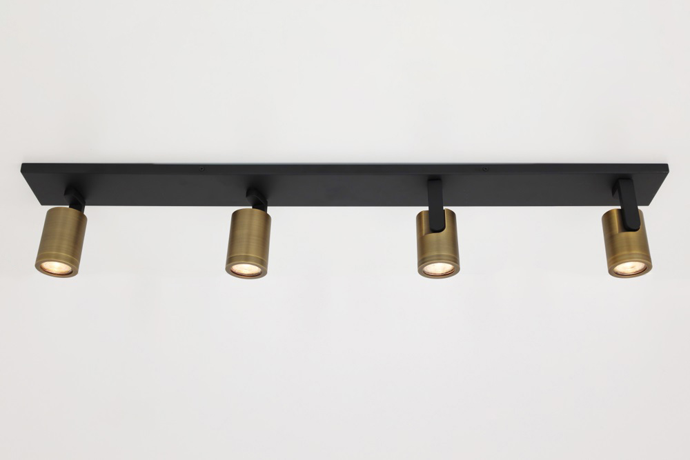 Stijlvolle strakke 4-lichts opbouwspot SCOOP balk | Zwart / Brons