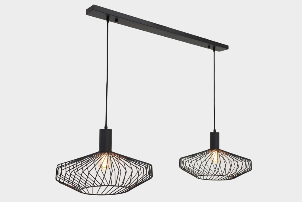 Speels ontworpen zwarte hanglamp WIRE | 2x Ø 45 cm