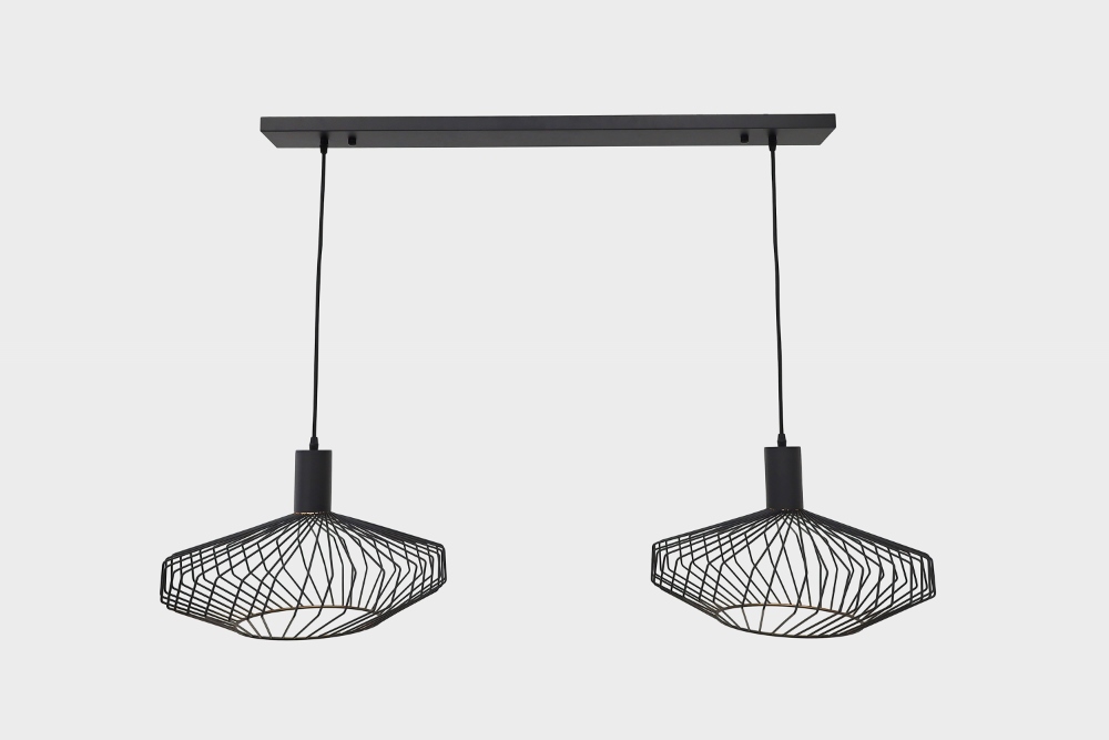 Speels ontworpen zwarte hanglamp WIRE | 2x Ø 45 cm