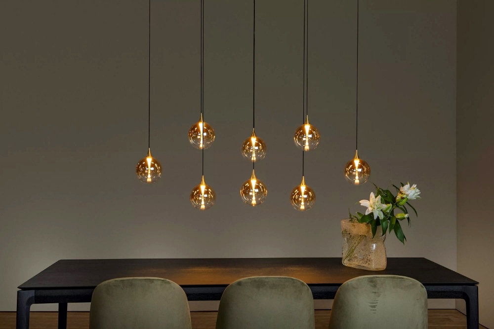 Stijlvolle hanglamp GISELA 8-lichts ovaal | Amber