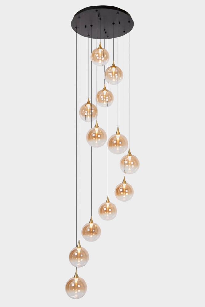 Stijlvolle hanglamp GISELA 12-lichts rond videlamp | Amber