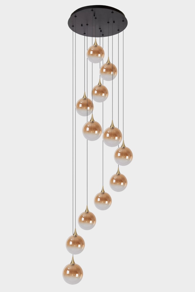 Stijlvolle hanglamp GISELA 12-lichts rond videlamp | Amber