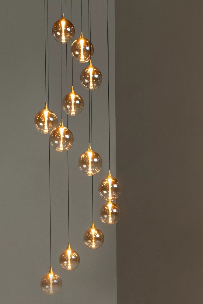 Stijlvolle hanglamp GISELA 12-lichts rond videlamp | Amber