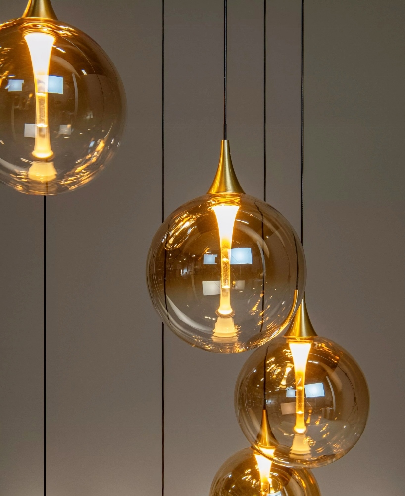 Stijlvolle hanglamp GISELA 12-lichts rond videlamp | Amber
