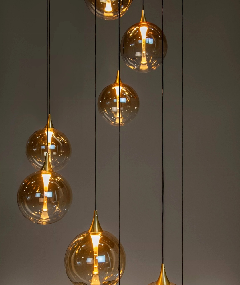 Stijlvolle hanglamp GISELA 12-lichts rond videlamp | Amber