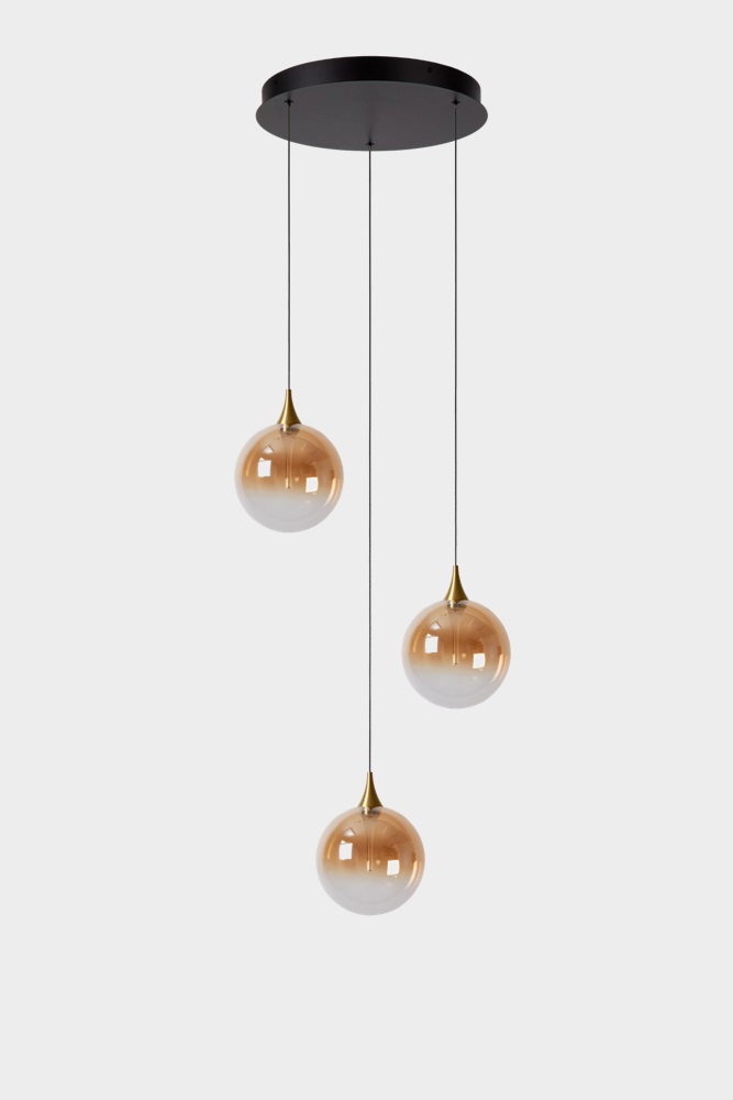 Stijlvolle hanglamp GISELA 3-lichts rond | Amber