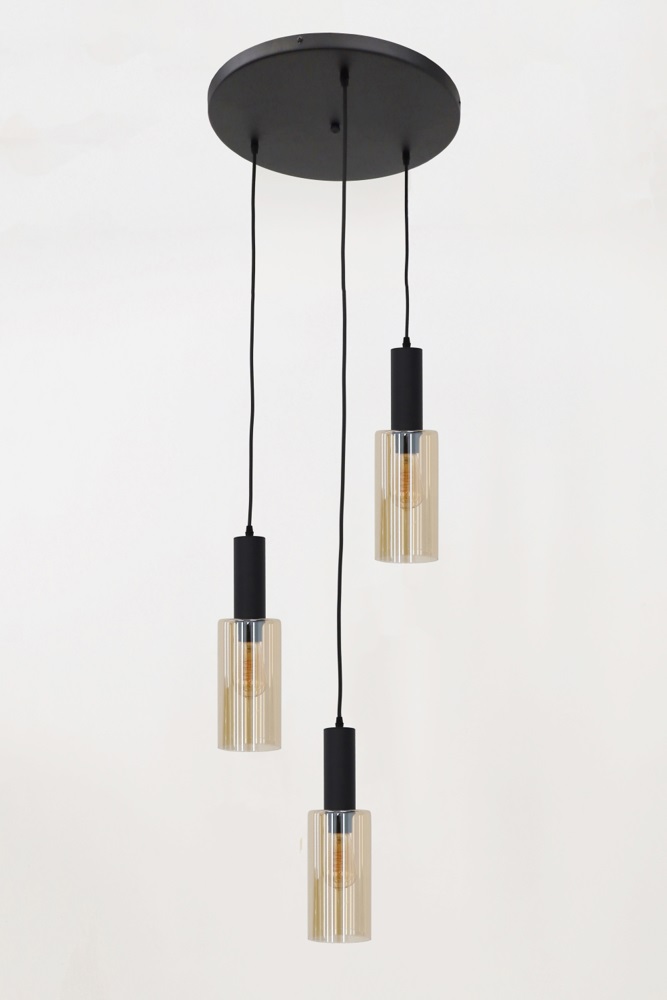 Sfeervolle hanglamp FABRIANO zwart / amber | 3-lichts rond