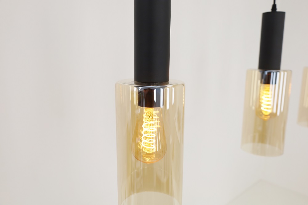 Sfeervolle hanglamp FABRIANO zwart / amber | 3-lichts balk