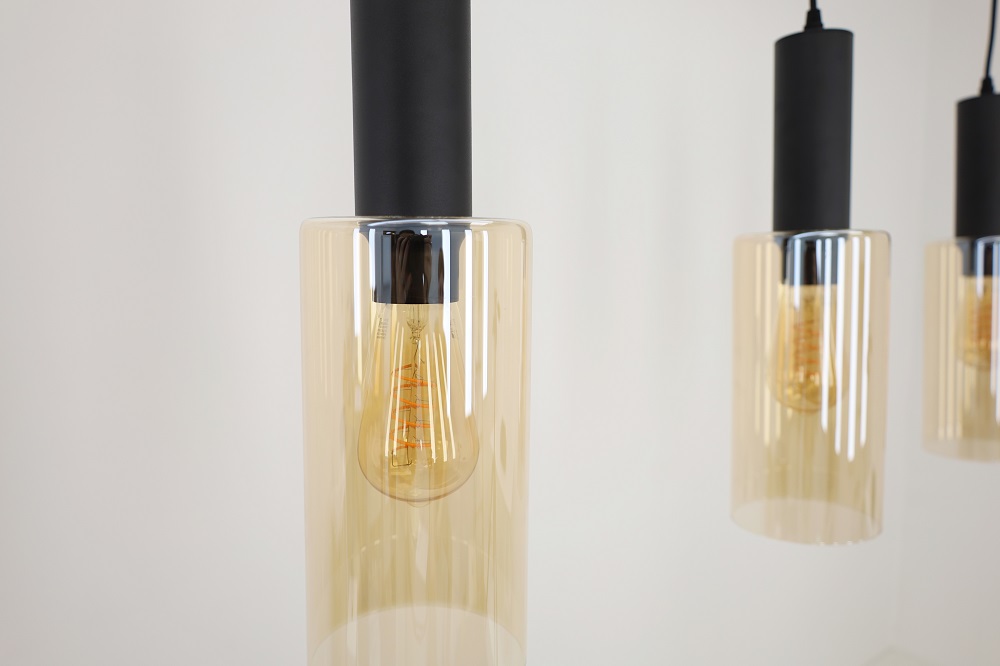 Sfeervolle hanglamp FABRIANO zwart / amber | 4-lichts balk