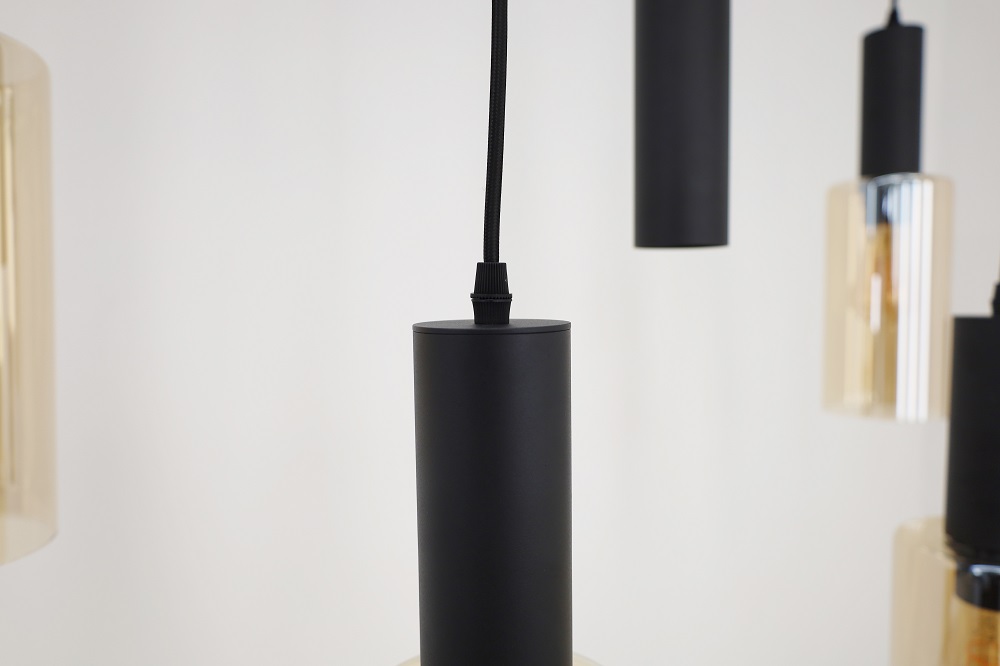 Sfeervolle hanglamp FABRIANO zwart / amber | 7-lichts balk