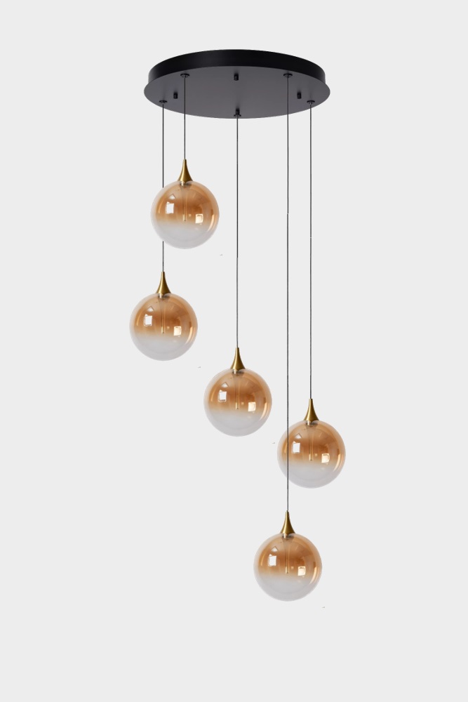 Stijlvolle hanglamp GISELA 5-lichts rond | Amber