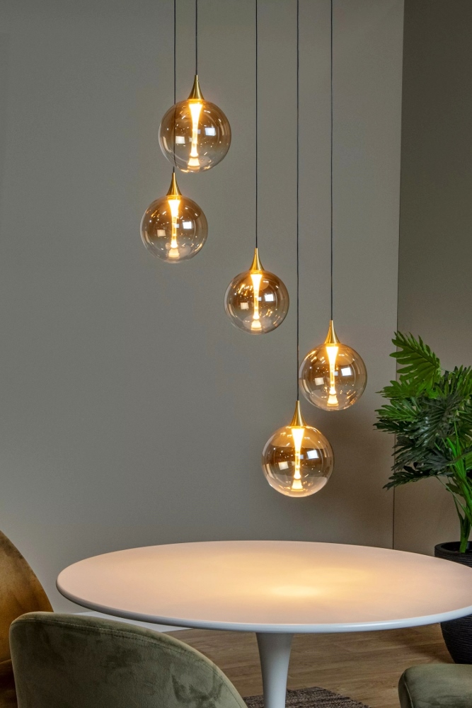 Stijlvolle hanglamp GISELA 5-lichts rond | Amber