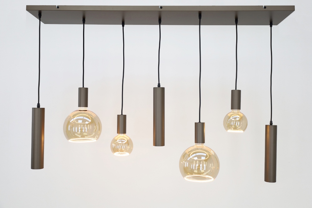 Hanglamp XIVA I 130 x 25 cm 7-lichts mokkabruin | Compleet