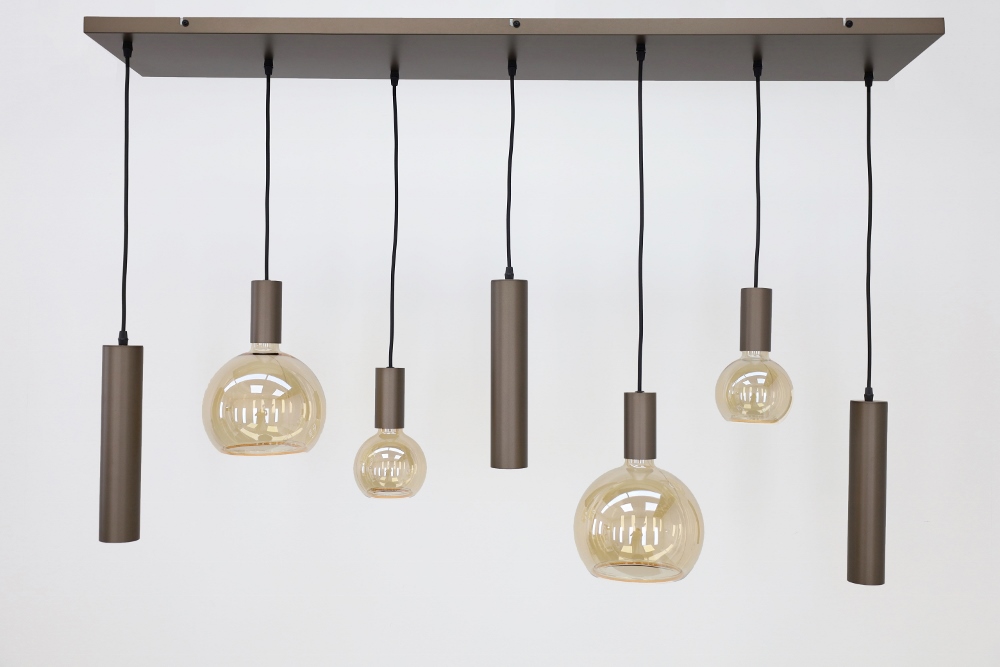 Hanglamp XIVA I 130 x 25 cm 7-lichts mokkabruin | Compleet