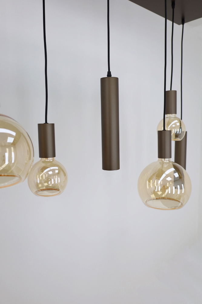 Hanglamp XIVA I 130 x 25 cm 7-lichts mokkabruin | Compleet