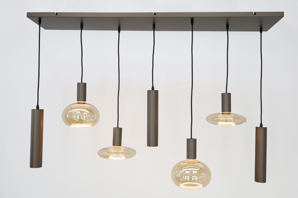 Hanglamp XIVA II 130 x 25 cm 7-lichts mokkabruin | Compleet