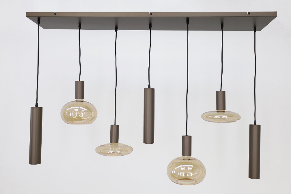 Hanglamp XIVA II 130 x 25 cm 7-lichts mokkabruin | Compleet