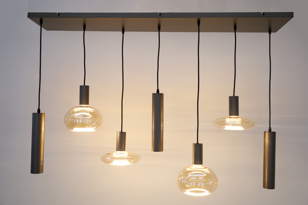 Hanglamp XIVA II 130 x 25 cm 7-lichts mokkabruin | Compleet