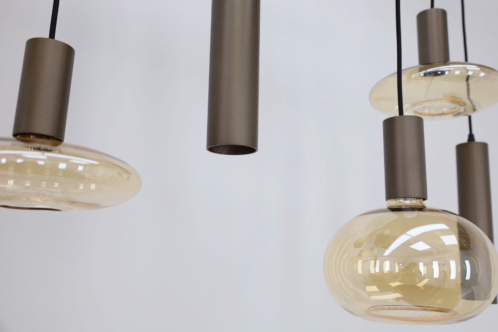 Hanglamp XIVA II 130 x 25 cm 7-lichts mokkabruin | Compleet