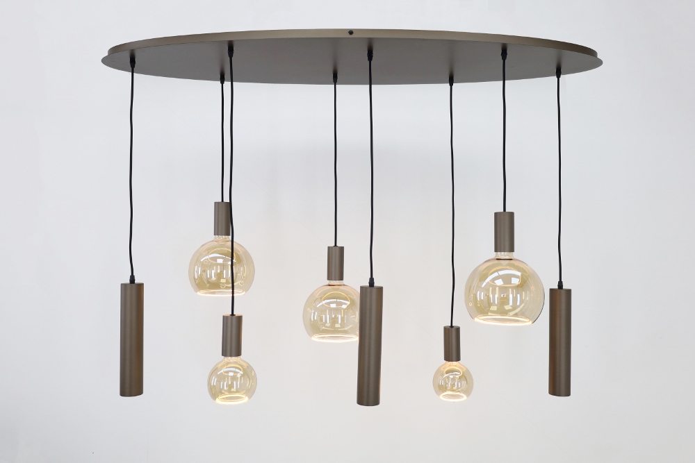 Hanglamp XIVA I ovaal 140 x 50 cm 8-lichts mokkabruin | Compleet