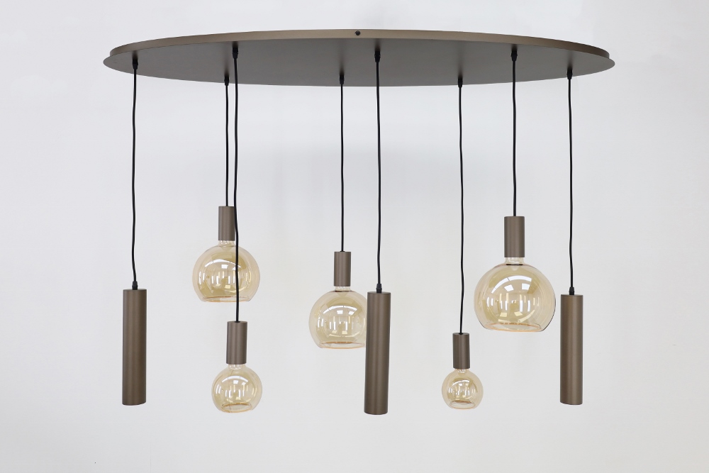 Hanglamp XIVA I ovaal 140 x 50 cm 8-lichts mokkabruin | Compleet