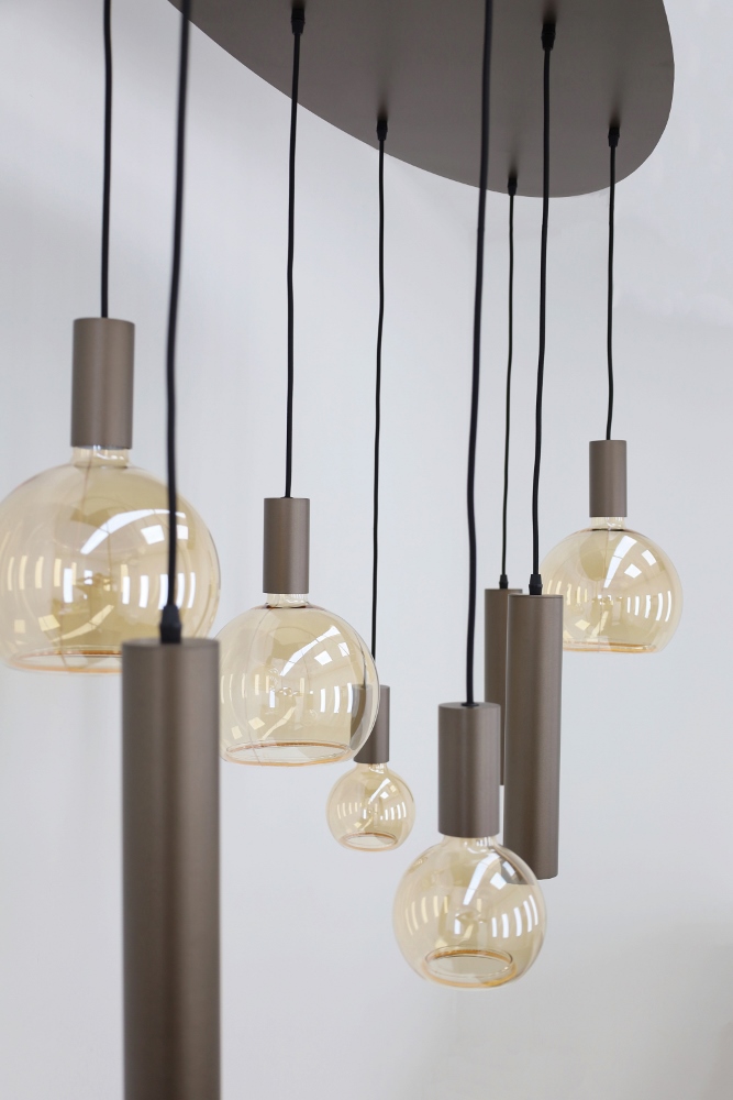 Hanglamp XIVA I ovaal 140 x 50 cm 8-lichts mokkabruin | Compleet
