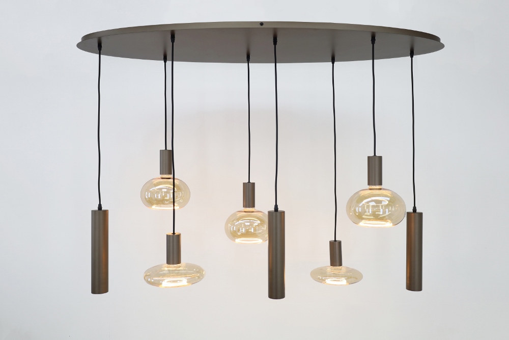 Hanglamp XIVA II ovaal 140 x 50 cm 8-lichts mokkabruin | Compleet