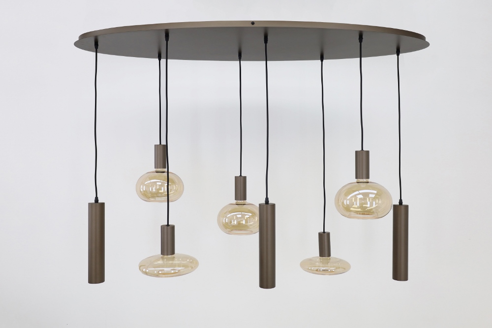 Hanglamp XIVA II ovaal 140 x 50 cm 8-lichts mokkabruin | Compleet