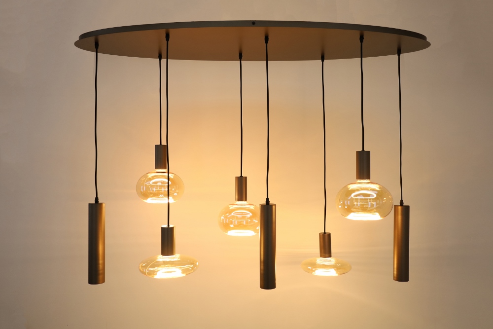 Hanglamp XIVA II ovaal 140 x 50 cm 8-lichts mokkabruin | Compleet
