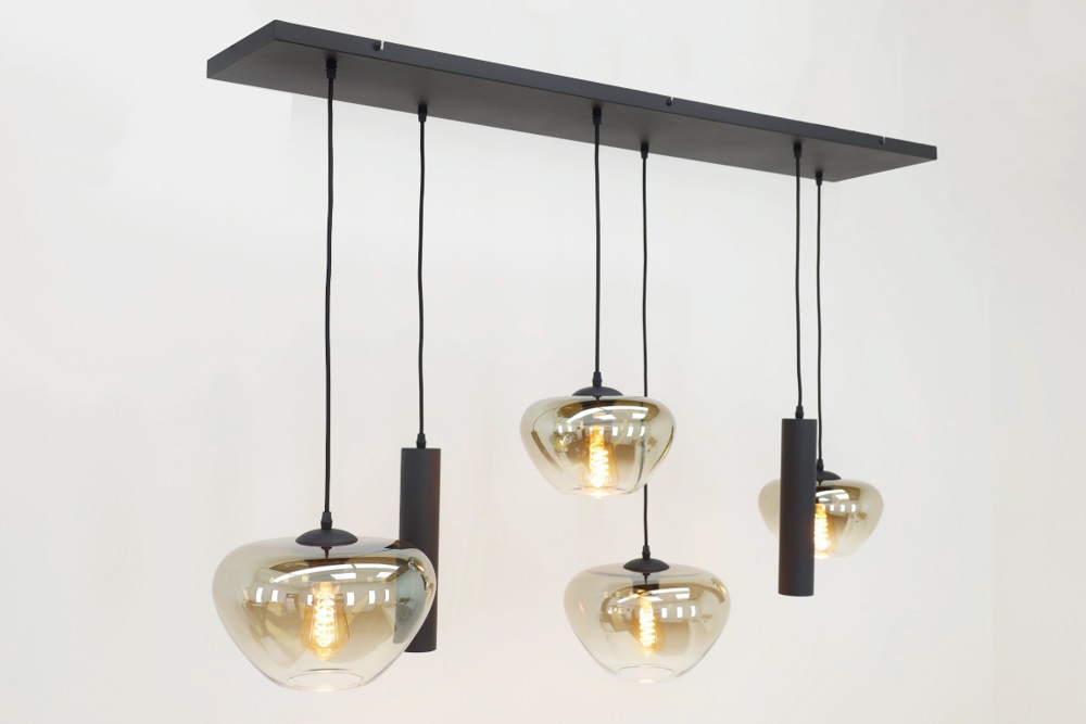 Hanglamp 6-lichts GENUA 130 x 25 cm | Zwart / amber