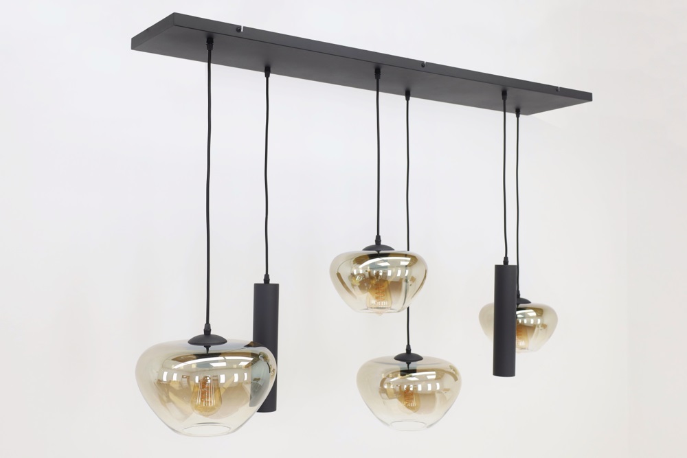 Hanglamp 6-lichts GENUA 130 x 25 cm | Zwart / amber