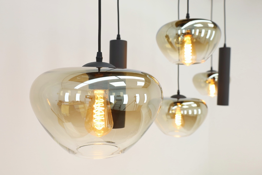 Hanglamp 6-lichts GENUA 130 x 25 cm | Zwart / amber