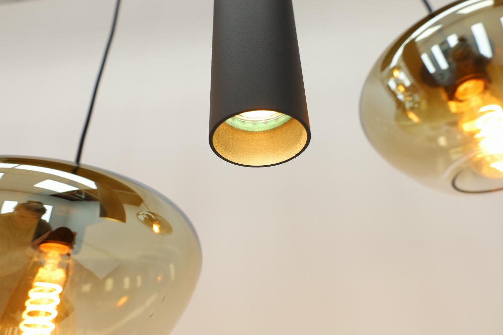 Hanglamp 6-lichts GENUA 130 x 25 cm | Zwart / amber