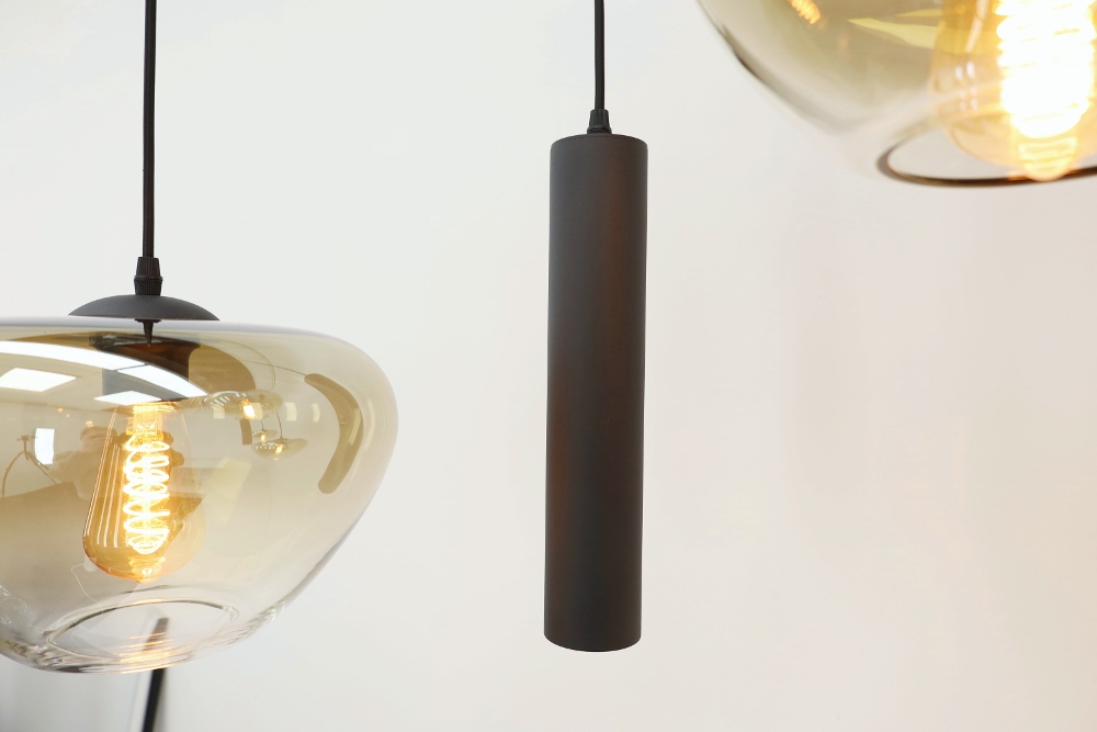 Hanglamp 6-lichts GENUA 130 x 25 cm | Zwart / amber