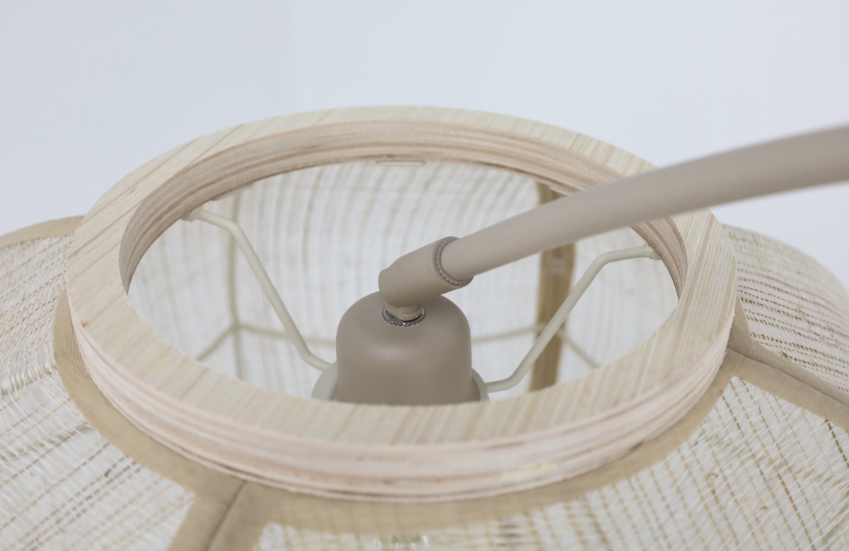 Stijlvolle booglamp MEANDER inclusief kap FABRIC | Zand