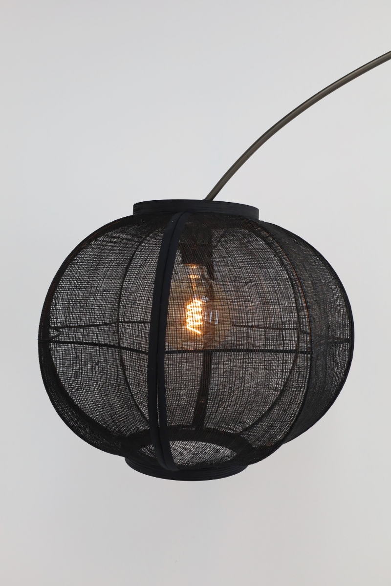 Stijlvolle booglamp MEANDER inclusief kap FABRIC | Anodic brown / Zwart