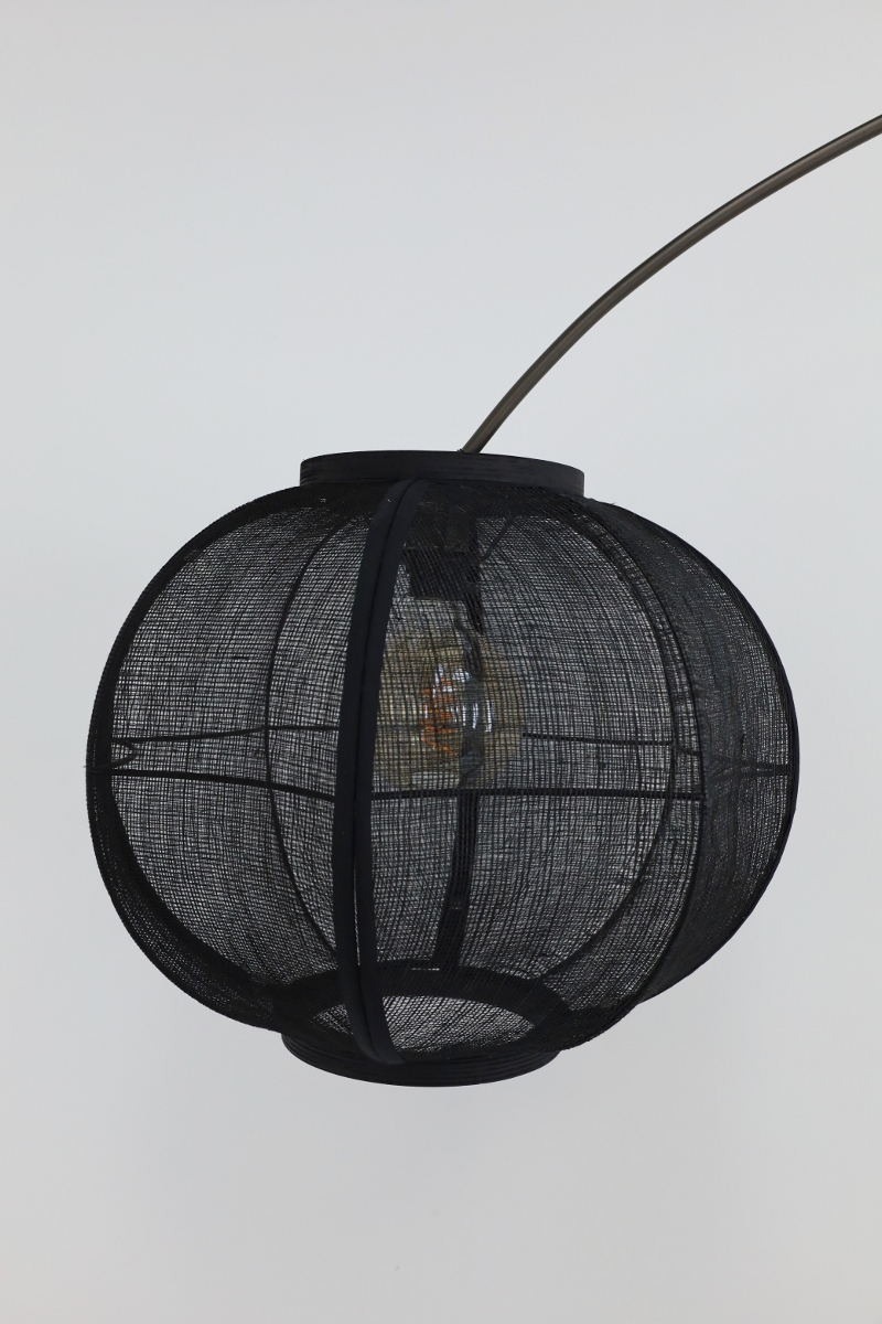 Stijlvolle booglamp MEANDER inclusief kap FABRIC | Anodic brown / Zwart