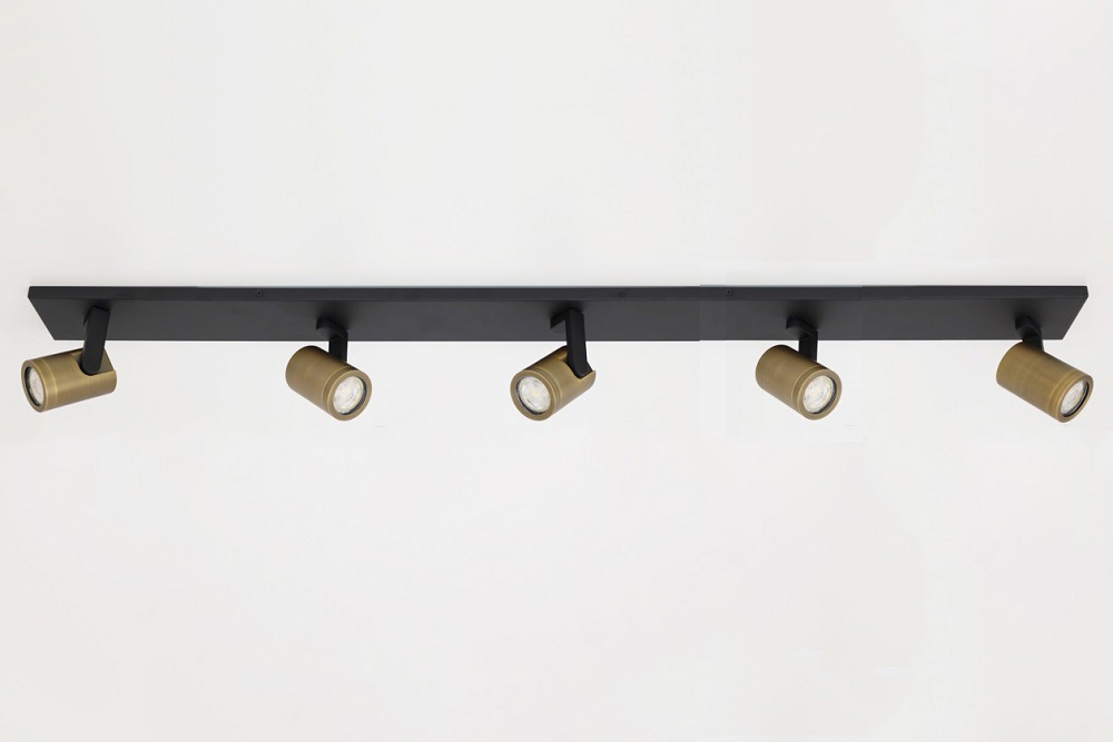Stijlvolle strakke 5-lichts opbouwspot SCOOP balk | Zwart / Brons