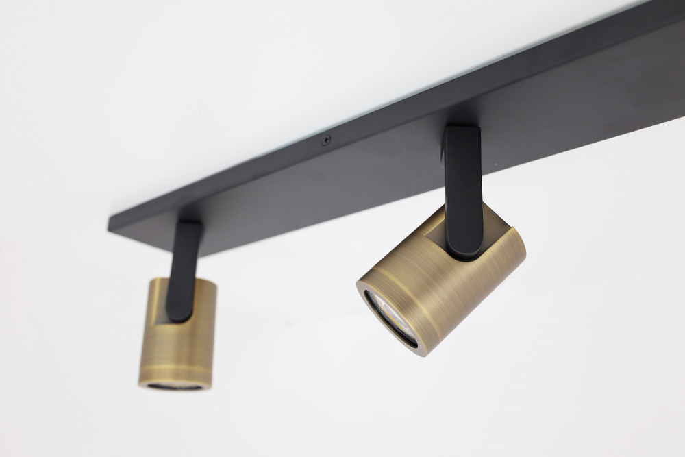 Stijlvolle strakke 5-lichts opbouwspot SCOOP balk | Zwart / Brons