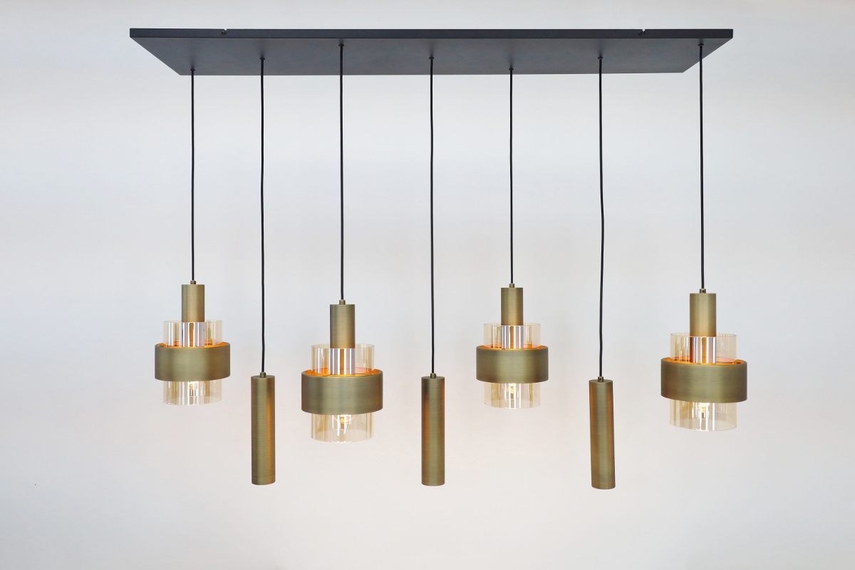 Sfeervolle hanglamp MARRONE 7-lichts recht | Brons / Amber