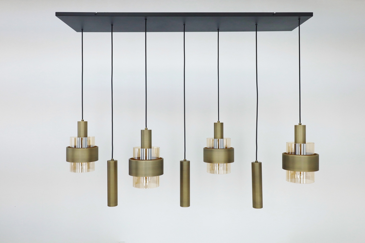 Sfeervolle hanglamp MARRONE 7-lichts recht | Brons / Amber